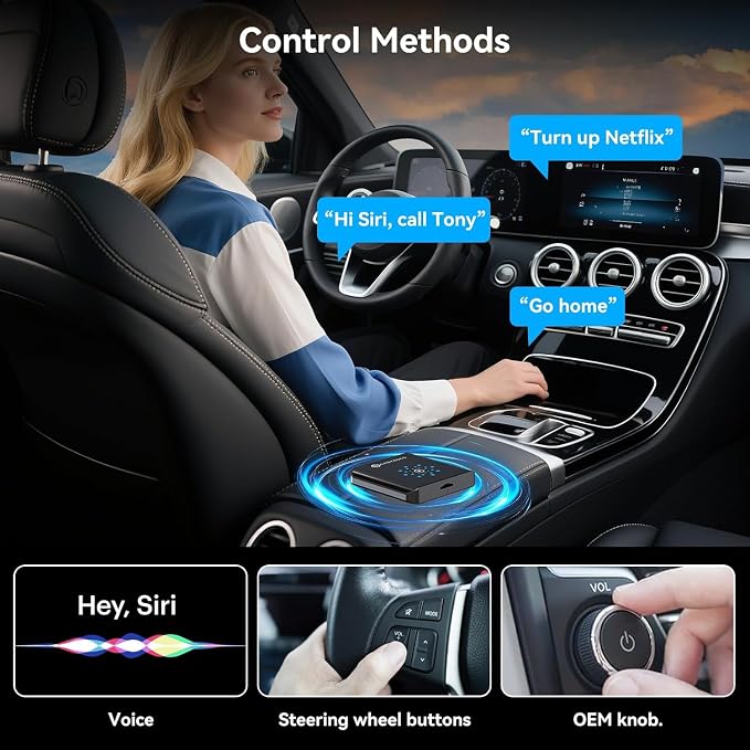 Magic CarPlay AI Box, Wireless CarPlay & Android Auto Adapter with Netflix/YouTube/TikTok, Plug & Play, Car Play Wireless Adapter Compatible with iPhone 7+/iOS 10+ & Android 11+