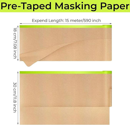 Pre-Taped Painting Masking Paper: 10 Rolls 12 Inch x 50 Feet Tape and Drape Painters Paper, Self-Adhesive Paint Protective Kraft Paper Roll