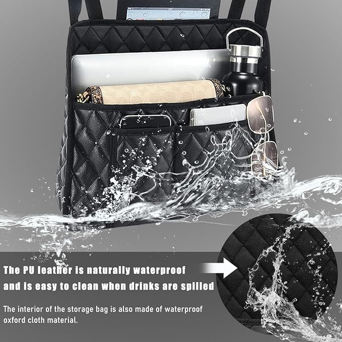 Ohleats Car Handbag Holder Between Seat, Leather Large Capacity Storage Pocket for Front Seat, Automotive Console Organizer Interior Backseat Barrier for Kids Pet, Car Accessories