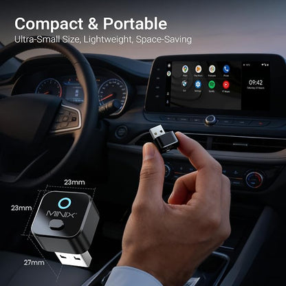 MINIX CA525 Mini Wireless CarPlay & Android Auto Adapter, 2026 Upgraded 2-in-1 Wired to Wireless Dongle, One-Button Switch, Plug & Play USB-A/C, WiFi 6 & Bluetooth 5.4, iOS 10+ & Android 11+