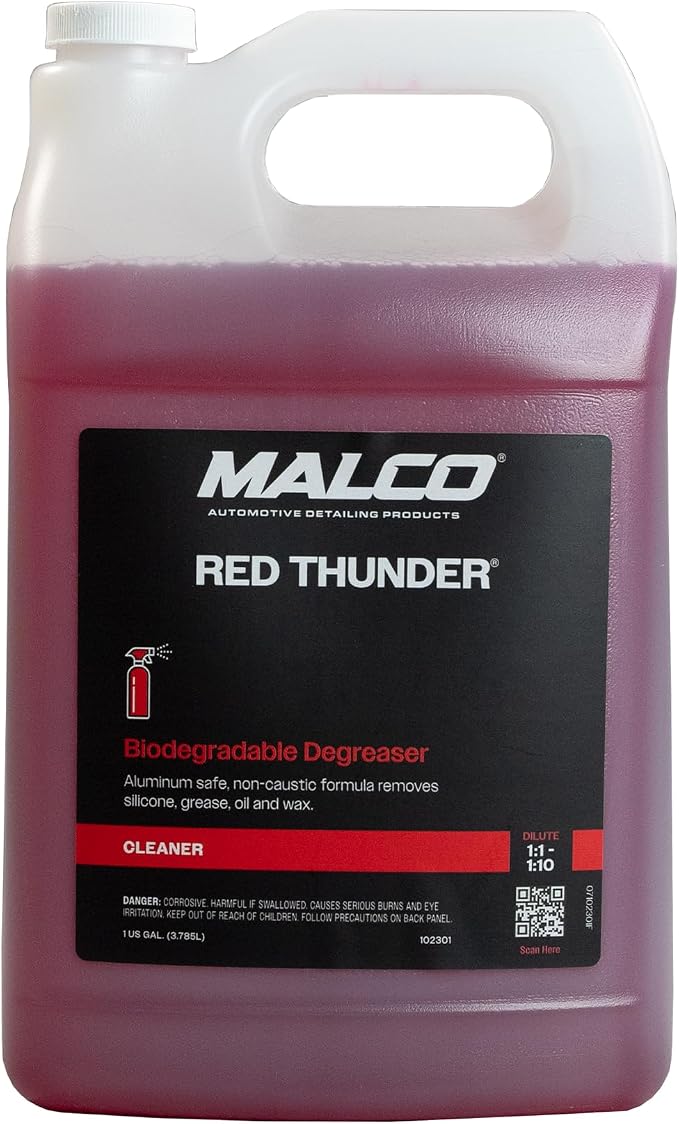Malco Red Thunder - Automotive Degreaser and Cleaner - Breaks Down Grease & Grime on Engines, Wheels and Tires/Biodegradable, Heavy Duty and Multi-Purpose / 1 Gallon (102301)