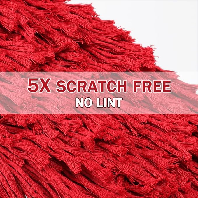 Car Duster Exterior with Extendable Handle, Scratch Free Auto Wash Brush Mop, Interior Detailing Kit for Truck RV Boat - Wax Cotton Duster & Interior Brush, Red