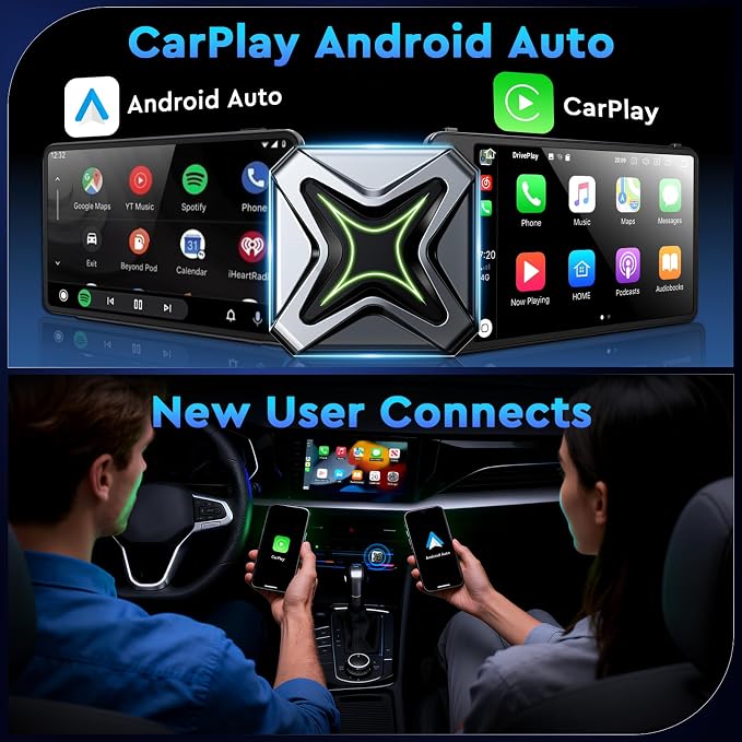 Elrina 2026 New-Gen Wireless CarPlay Adapter with Button Control, 5s Fast Auto-Reconnect Ultra Mini Wired to Wireless Plug & Play Adapter for iPhone & Android Auto, Stable 5.8GHz WiFi, Bluetooth 5.4