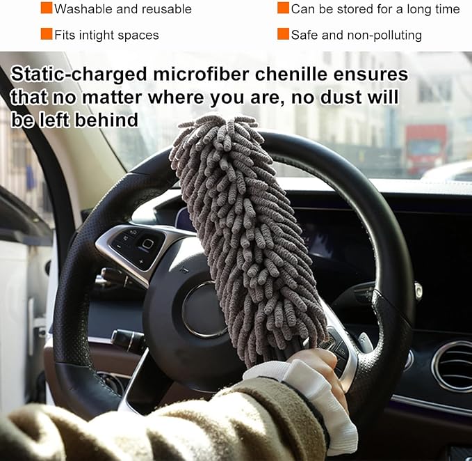 Povtii Car Duster Interior - Lint-Free Microfiber Cleaning With Comfortable Handle, Reusable & Washable for Auto Exterior Interior Home Office, Car Accessories