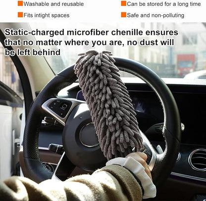 Povtii Car Duster Interior - Lint-Free Microfiber Cleaning With Comfortable Handle, Reusable & Washable for Auto Exterior Interior Home Office, Car Accessories