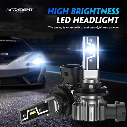 NOVSIGHT H11 H8 H16 LED Fog Light Bulbs - 500% Upgraded Super Brighter 6500K Cool White, 1:1 Design Plug and Play, 50000+ Lifespan, H11 Automotive Fog Lamps, Pack of 2
