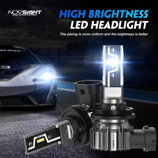 NOVSIGHT H11 H8 H16 LED Fog Light Bulbs - 500% Upgraded Super Brighter 6500K Cool White, 1:1 Design Plug and Play, 50000+ Lifespan, H11 Automotive Fog Lamps, Pack of 2
