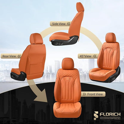 FLORICH Seat Covers, Leather Car Seat Covers Front Seats, Automotive Seat Covers Waterproof Car Seat Cushion Orange Seat Cover Protector Universal Fit for Most Cars Trucks SUVs