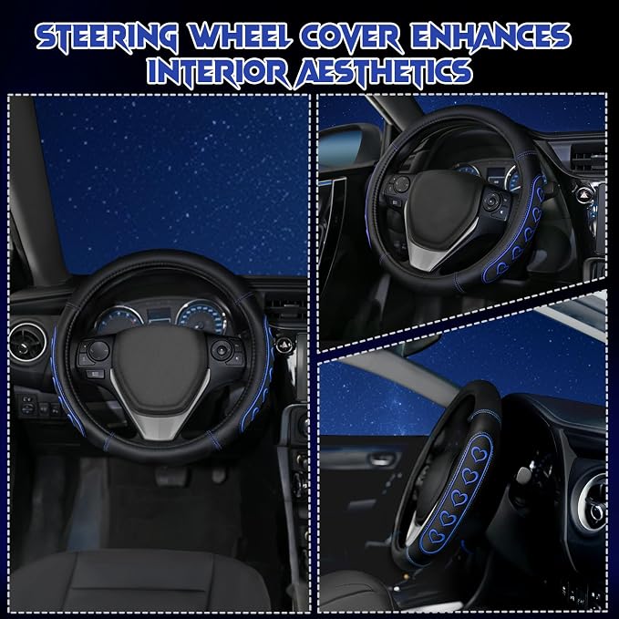 Ventilated Heart-Shaped Steering Wheel Cover with Anti-Slip Leather Grip. Compatible with Ford, Toyota, Honda, Nissan, and Chevrolet Vehicles for 14.5-15.2 inch Round Steering Wheels.