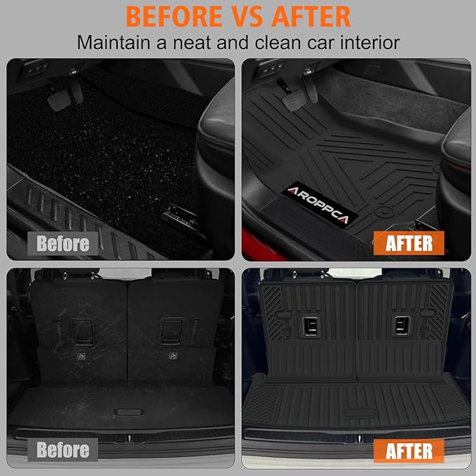 All Weather Car Floor Mats Cargo Liner with Backrest Mat for 2021-2025 Jeep Grand Cherokee L (Only 6-Seats w/o Center Console), TPE Rubber Liners Full Set for Jeep Grand Cherokee Accessories