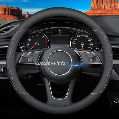 Deer Route Custom-Fit for Toyota Steering Wheel Cover, Premium Leather Car with Logo, Non-Slip, Breathable, Accessories (A-Style, Toyota)