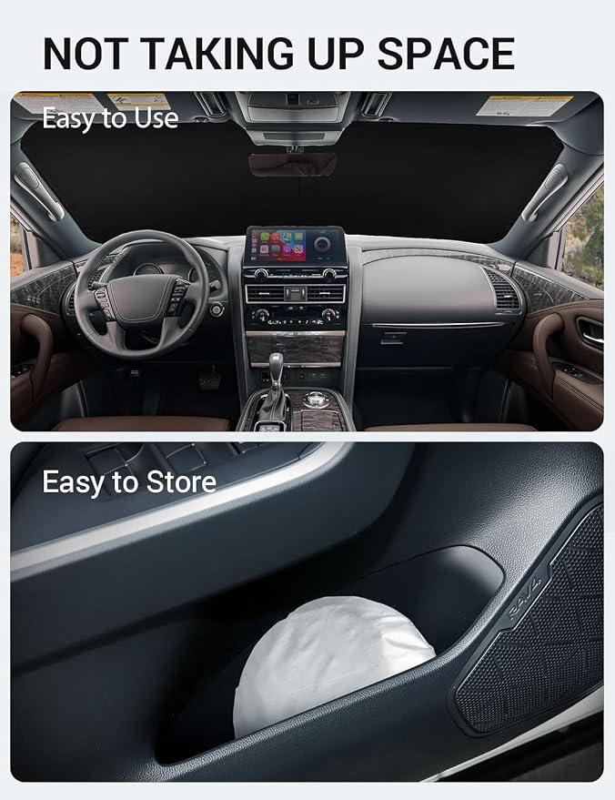 Proadsy Windshield Sun Shade for Nissan Pathfinder 2026 2025 2024 2023 2022 Foldable Front Sunshade Protector Sun Visor Blocks UV Rays Keep Car Cooler