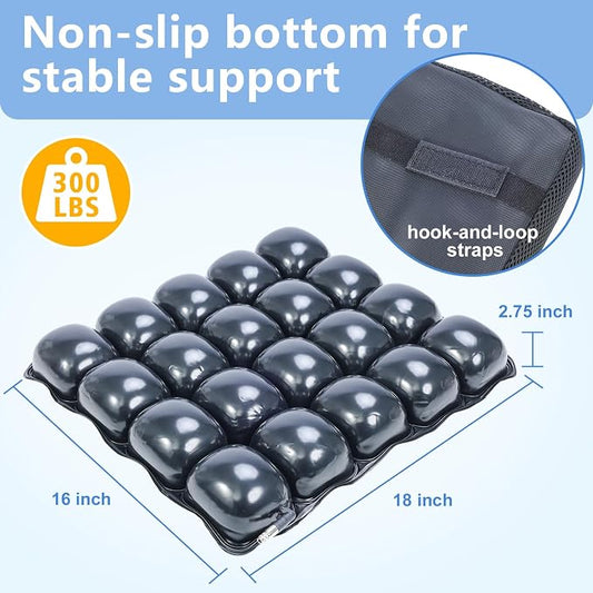 Inflatable Pressure Relief Air Cell Cushion for Wheelchair & Mobility Scooter, Breathable Cooling Seat Cushion for Pain & Sores Relief, Long Sitting, Airplane & Office Use (18" x 16")