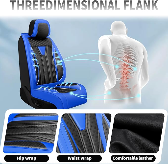 Car Seat Covers Fit for Jeep 5 Seats Wagoneer 2022-2025 2026 - Premium Leather, Waterproof & Breathable，All-Weather Seat Cushion Protecto & Airbag Compatible, Full Set Blue & Black