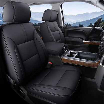 Coverado Chevy Silverado Seat Covers Full Set, Faux Leather Car Seat Covers Fit for 2014-2018 1500, 2015-2019 2500HD 3500HD Chevy Silverado GMC Sierra Crew Double Extended Cab (Black)