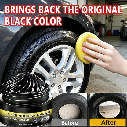 Tyre Nourish Cream,Tire Shine-Restores Deep Black Gloss & Blocks UV - Long Lasting, Non-Greasy Formula for for All Car, Truck,SUV Tires, Prevents Cracking & Aging (1p)