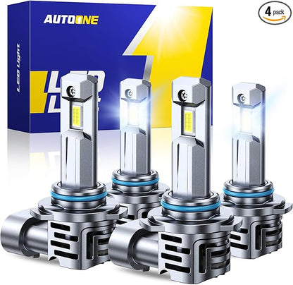 AUTOONE 9005/HB3 9006/HB4 LED Bulbs Combo, 80000LM 900% Ultra-Bright, 6500K White Real 1:1 Mini Size Halogen Replacement Accessory Fog Light, Non-Polarity Plug and Play, Pack of 4