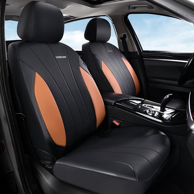 Coverado Car Seat Covers， 2 Front Seats Waterproof Nappa Leather Automotive Seat Protectors, Front Luxury Mesh Seat Covers, All-Weather Universal Fit for Most Cars SUVs, Trucks, Blue&Black