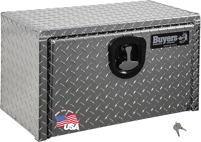 Buyers Products 1705160 Diamond Tread Aluminum Underbody Truck Tool Box, 14 x 16 x 24, Made in USA, .100 in. Thick, Corrosion Resistant, Locking Compression Latch, Secure Storage for Work Trucks
