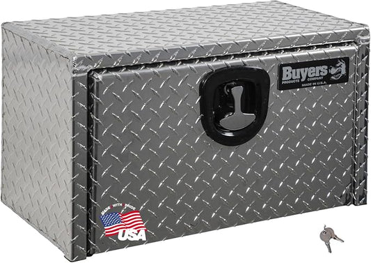 Buyers Products 1705160 Diamond Tread Aluminum Underbody Truck Tool Box, 14 x 16 x 24, Made in USA, .100 in. Thick, Corrosion Resistant, Locking Compression Latch, Secure Storage for Work Trucks