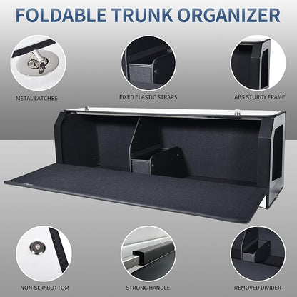 Car Trunk Suv Organizer for 2022-2023 Tesla Model Y (5-Seater), Leather Sturdy Trunk Storage Bin Box, Compartment Foldable Organizer with Lid and Push-pull Handle, White