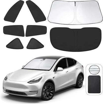 TINGLU Window Shades for Tesla Model Y 2020-2024 Accessories Car Side Full Windows Rear Triangular Windshield Sun Shade Sun UV Rays & Privacy Protection for Camping,Napping,and Relaxing 8PCS