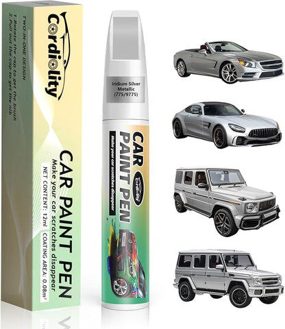 775/9775 Iridium Silver Metallic Touch Up Paint for Mercedes Benz, Color Accurate Car Paint Scratch Repair Pen, Quick & Easy Fix Automotive Chips and Nicks