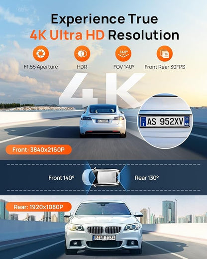 【70mai A800SE+UP03】 4K Dash Cam Front and Rear, Built in Wi-Fi 6 & GPS Car Camera, Super Night Vision, ADAS, 3'' IPS Screen, 24H Parking Mode, Time-Lapse, Loop Recording, with 128GB Card (A800SE)