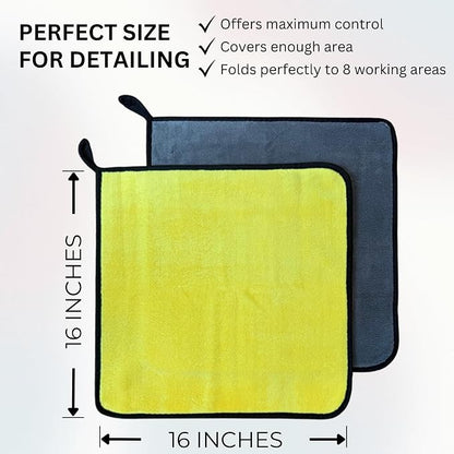 The Pro Stuff® Car Detailing Microfiber Towels - 600 GSM Thick Plush Auto Towels | Super Soft Dual-Sided for Cleaning, Washing, Buffing | Tagless, Scratch-Free, Lint Free Cloth (16"x16") (3)