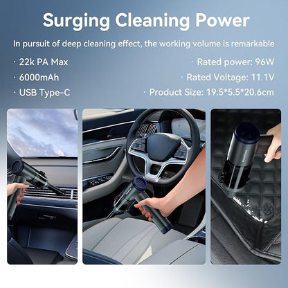 Handheld Vacuum Cordless, Portable Car Vacuum, High Power Cleaner for Pet Hair/Car/Home, Suction & Blow 2 in 1, 17-30 Min Run Time, Small Lightweight Gadget, Type-C Rechargeable