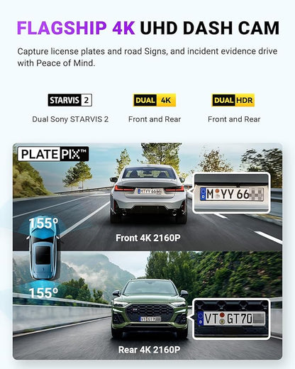 Vantrue S1 Pro Max 4K+4K Dash Cam, Dual STARVIS 2 Dash cam Front and Rear, 2 Channel HDR Dashcam, PlatePix Night Vision, 5G WiFi, Voice Control, GPS, 24H Buffered Parking Mode, Support 1TB Max