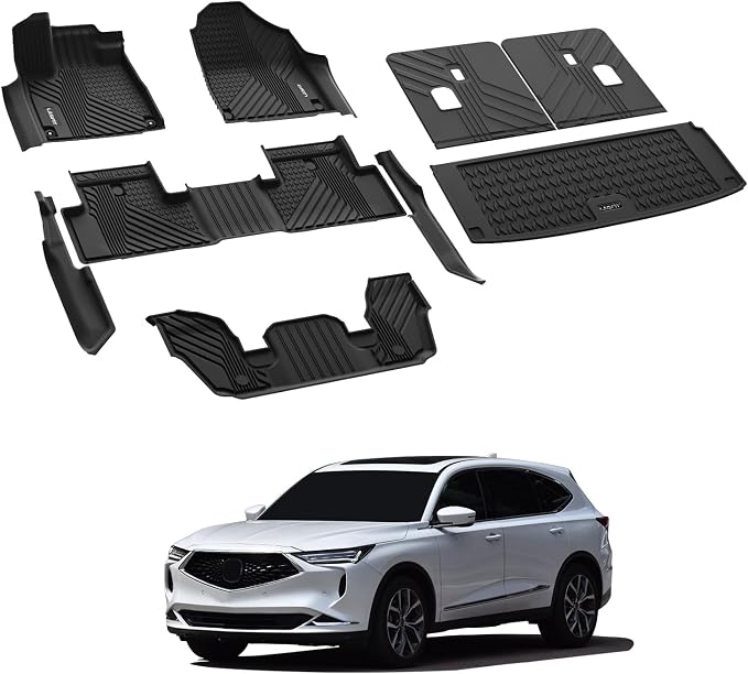 LASFIT Floor Mats & Trunk Mat & Backrest Mats for Acura Mdx 2022-2026 Cargo Mat All Weather TPE Mats Custom Fit Floor Liner for Mdx 1st & 2nd & 3rd Row Car Mats & Cargo Liner, Black, Easy to Clean