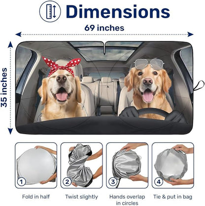 GENANY Cute Golden Dog Couple Funny Windshield Sun Shade for Car SUV Truck (69x35 Inches), Automobile Sunshade, Protector Blocks UV, Car Accessories, Auto Decor