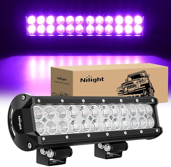 Nilight LED Light Bar 12 Inch 72W Spot Flood Combo Purple Beam Off Road Lamp Fishing Hunting Emergency Deck Work Lighting for Trucks UTV Pick-up Van Boat Tractor
