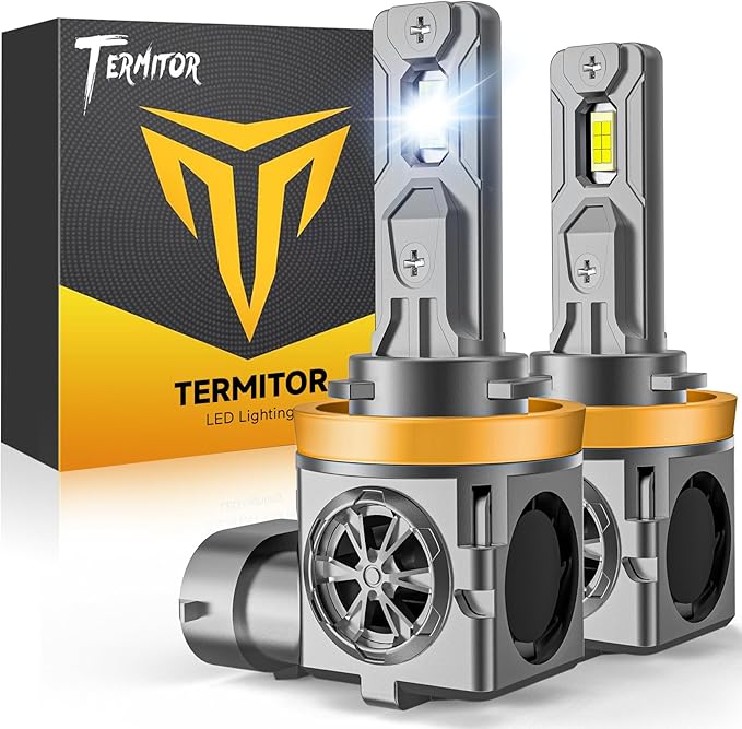 Termitor Upgraded H11/H9/H8 Light Bulbs, 90,000LM Ulter Brightness, 6500K White H11/H16 Fog Light Bulbs Real 1:1 Halogen Mini Size, 85000+ Hours Lifespan, CANBUS Ready, Plug N Play, Pack of 2