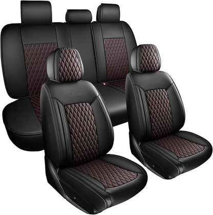 Car Seat Covers Full Set for SUV Trucks,Univerasal Precision Fit Contoured ThickTexture Nappa Leather Automotive Seat Covers,Waterproof Seat Covers & Accessories,Style1 Black Red Line