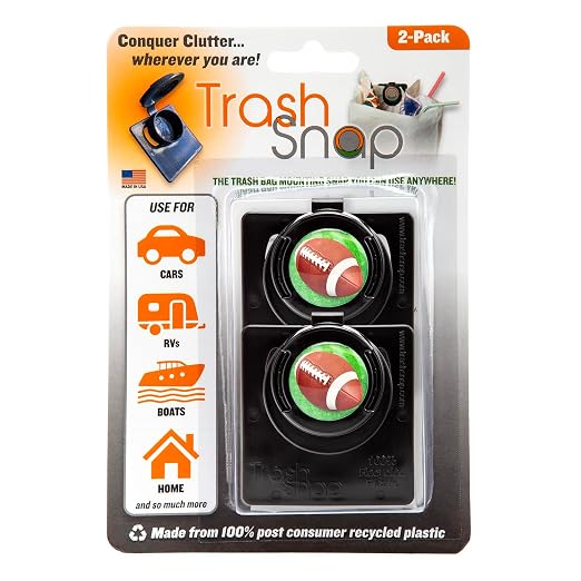 Reusable Bag Holders for Trash & Recycling | Eco-Friendly, Adhesive Clip System for Car, RV, Home, Travel, Boat | Recycled Plastic Football - 2 Pack