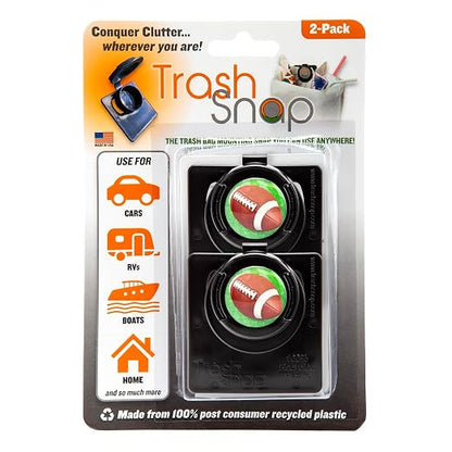 Reusable Bag Holders for Trash & Recycling | Eco-Friendly, Adhesive Clip System for Car, RV, Home, Travel, Boat | Recycled Plastic Football - 2 Pack