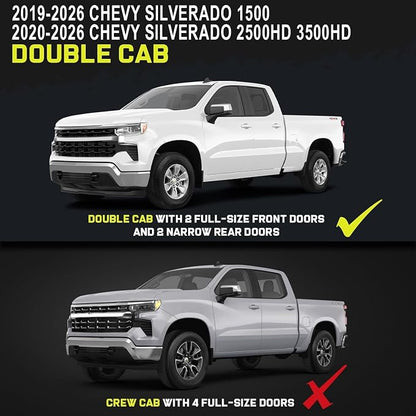 BINARY STAR 4 Steps Running Boards Compatible with 2019-2026 Chevy Silverado/GMC Sierra 1500 Double Cab, 20-26 Silverado/Sierra 2500HD 3500HD Double Cab, Running Boards with Bed Access Step