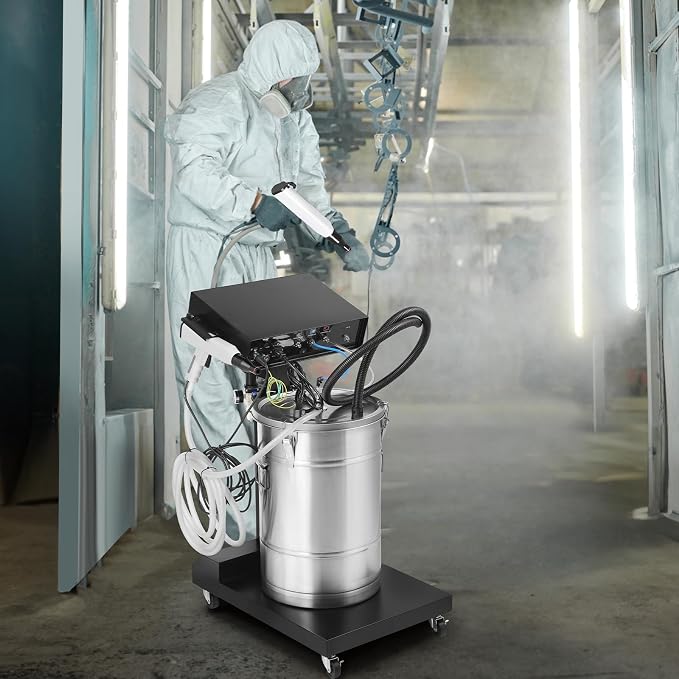 VEVOR Powder Coating System, 50W 100KV Electrostatic Output Machine with 50L Powder Hopper, 450g Per Minute Kit with Spray Gun and Trolley Base, Indoor and Outdoor