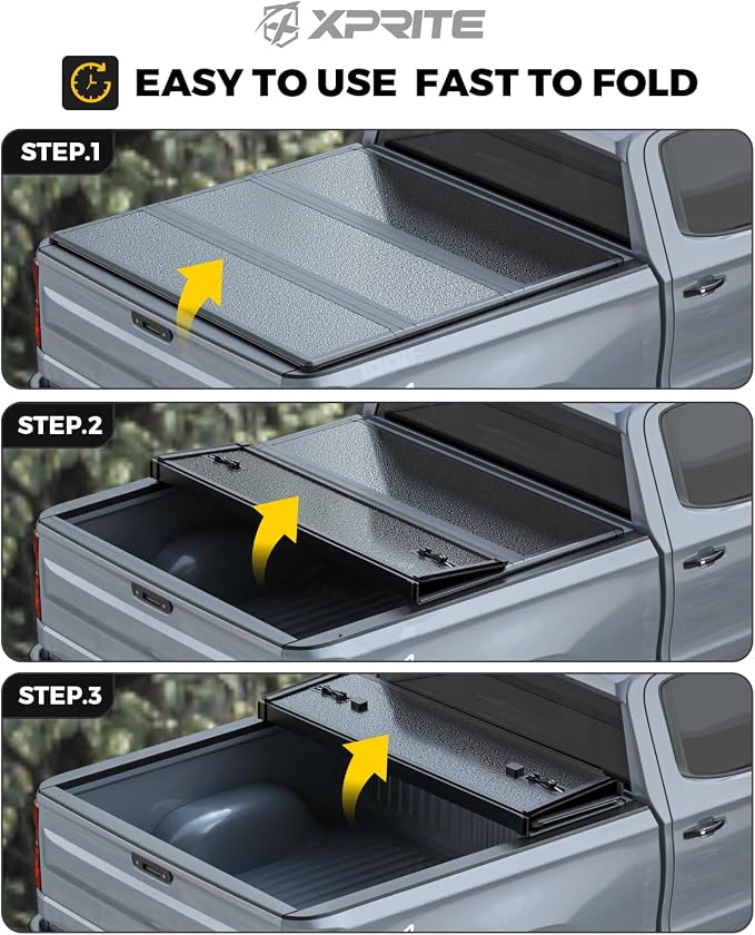 Xprite FRP Hard Tri-Fold Truck Bed Tonneau Cover Compatible with 2020 2021 2022 2023 2024 2025 2026 Chevrolet Silverado/GMC Sierra 2500 3500 HD with 6.8FT (81") Bed