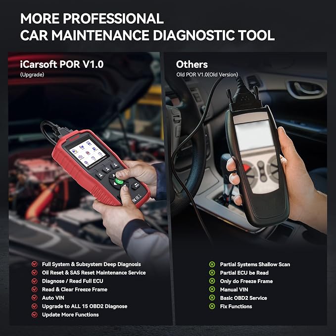 iCarsoft OBD2 Scanner POR V1.0 for Porsche/Cayenne/Macan/911, All System Diagnostic Tool Oil/SAS Reset Battery Test 10 OBD2/EOBD Modes CAN Car Scan Code Reader/DTC/Live Data/Freeze Frame