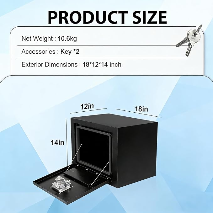 18" Underbody Truck Tool Box, Heavy Duty Steel Underbody Toolbox with T-Handle Lock & Weatherproof Seal, Lockable Truck Trailer Tool Box for Pickup, Flatbed, RV, Van, Utility Vehicles - 18 x 12 x 14