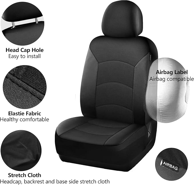 HChengkikz Car Seat Covers Front Seat, Waterproof Neoprene Seat Covers, Airbag Compatible, Universal Fit Most Sedans, SUVs, Trucks (Black)