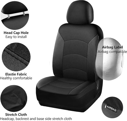 HChengkikz Car Seat Covers Front Seat, Waterproof Neoprene Seat Covers, Airbag Compatible, Universal Fit Most Sedans, SUVs, Trucks (Black)