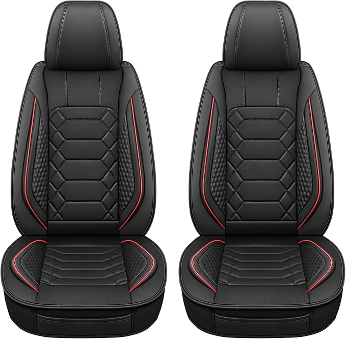 HAIYAOTIMES Leather Car Seat Covers Front Pair, Waterproof Faux Leather Seat Covers for Cars, Non-Slip Car Interior Covers Universal Fit for Most Cars Sedans Trucks SUVs, Black/Red