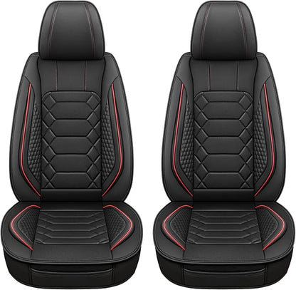 HAIYAOTIMES Leather Car Seat Covers Front Pair, Waterproof Faux Leather Seat Covers for Cars, Non-Slip Car Interior Covers Universal Fit for Most Cars Sedans Trucks SUVs, Black/Red