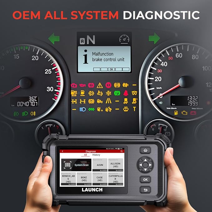 LAUNCH CRP129HD Heavy Duty Truck Scanner with DPF Regen, Full System Diesel Semi Truck Diagnostic Tool, Truck Code Reader with Speed Limit Reset for Cummins Detroit Allison International Paccar