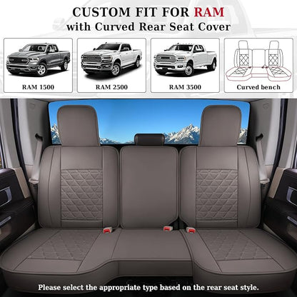 Coverado Dodge Ram Seat Covers Full Set, Waterproof Ram 1500 Seat Cover Compatible with 2002-2026 Dodge RAM 1500 2500 3500 Crew Quad Cab with Curved Bench, Coffee