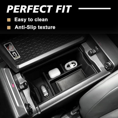 Muslogy Center Console Organizer Compatible with 2026 Toyota RAV4 Accessories Middle Console Divider Storage Box Armrest Insert Tray with Anti-Slip Mats (Black)